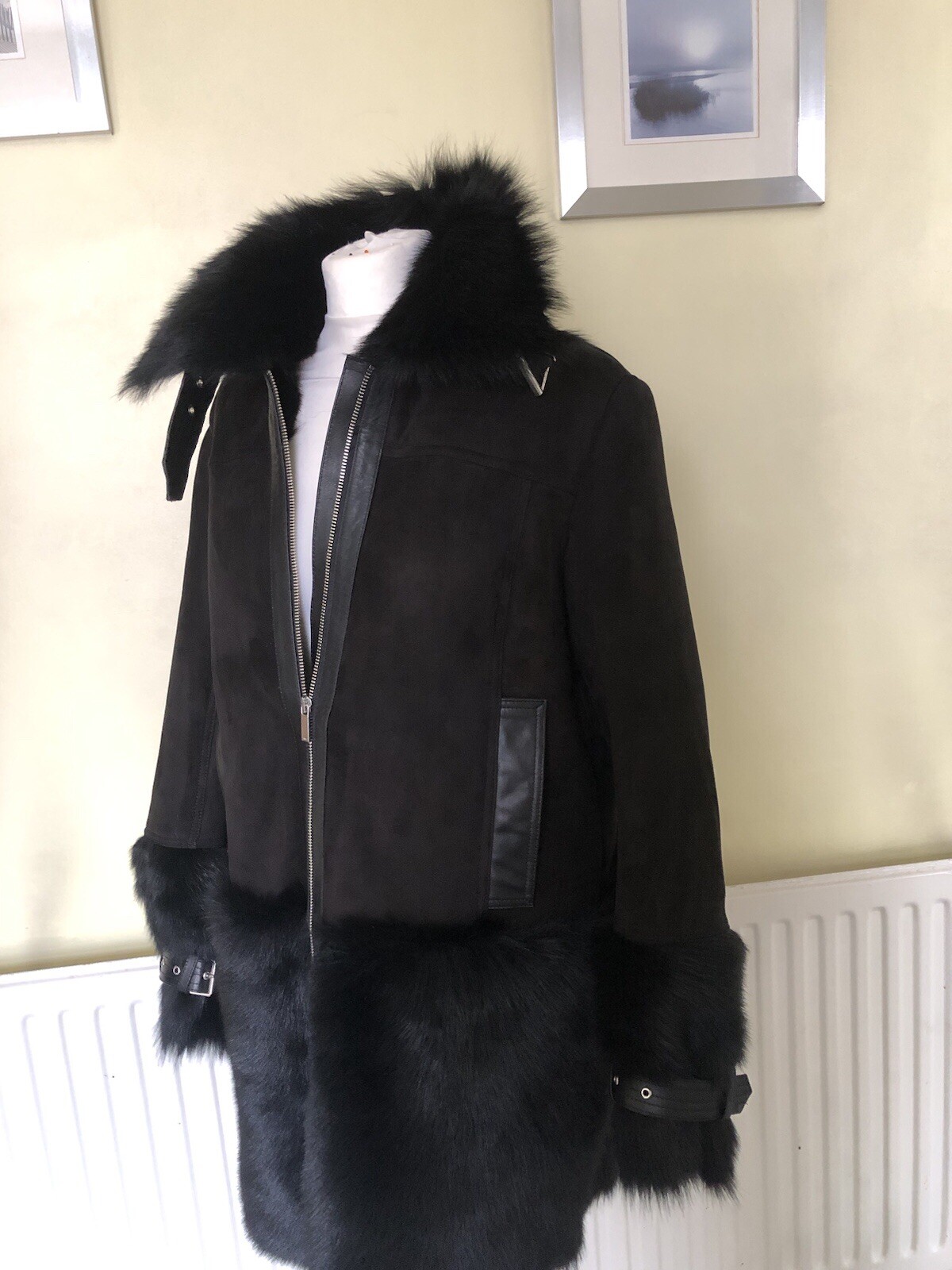 Karen Millen Shearling Longline Avaitor Coat UK10/12 *new* RRP£ 1700! image 9