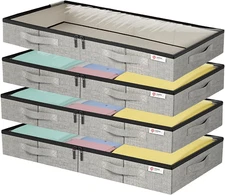 4.5 Inches under Bed Storage Containers, 4Pack Low Profile Underbed Storage Box