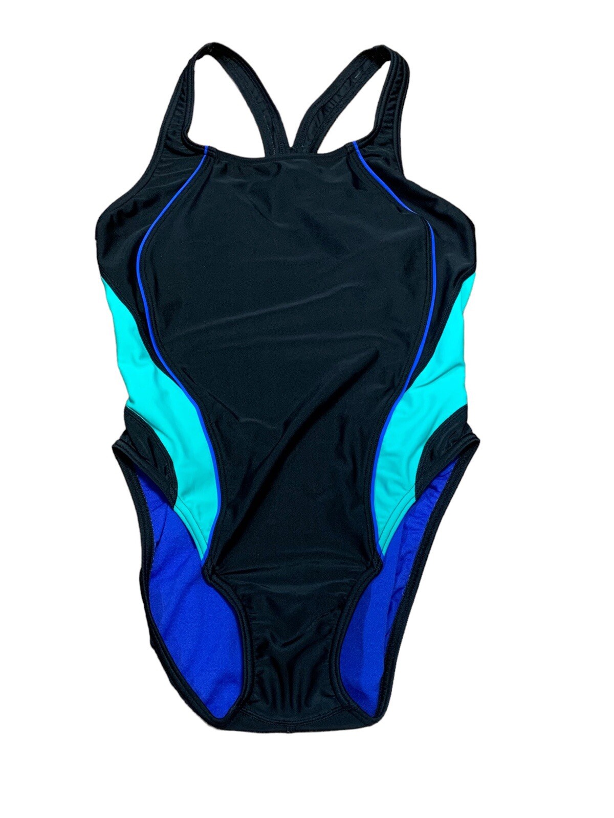 Speedo Pro LT Drop Back One Piece Swimsuit Size 8/34 Black/Green