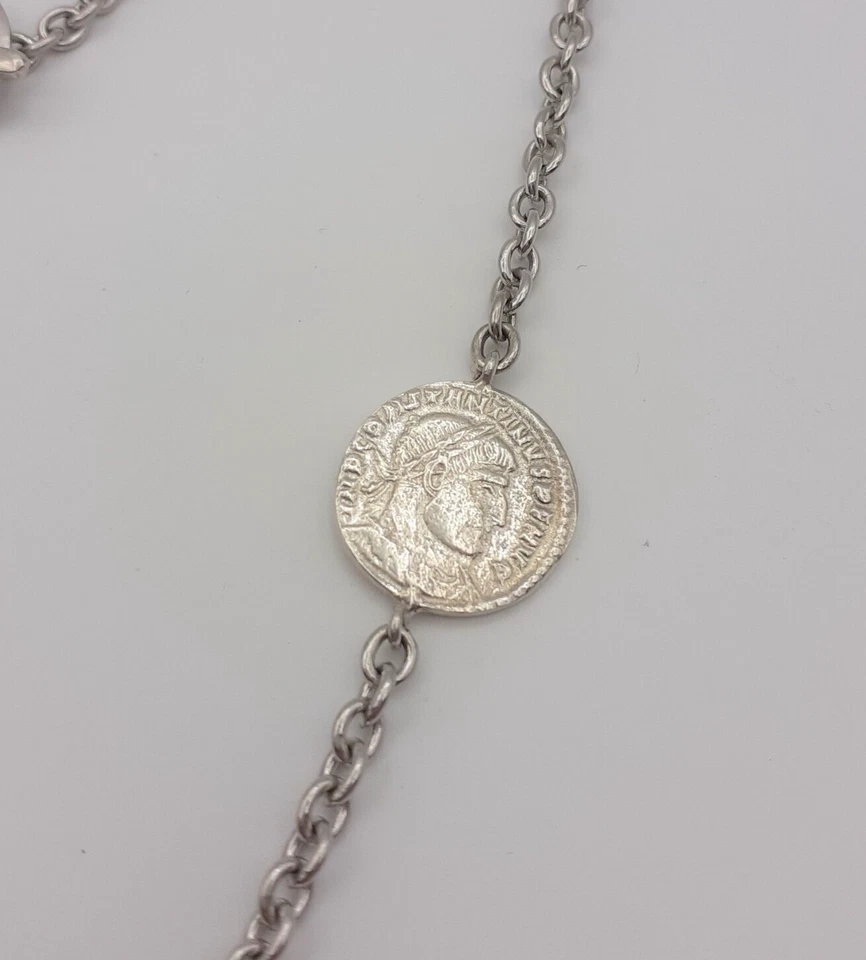 Collana argento 925 monete romane originali gioiello donna chiusura T - Immagine 3 di 4