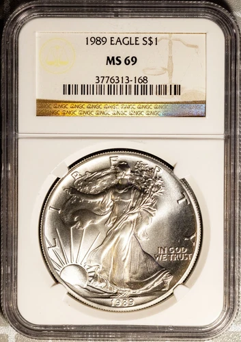 1989 $1 Silver American Eagle MS 69 NGC # 3776313-168 + Bonus