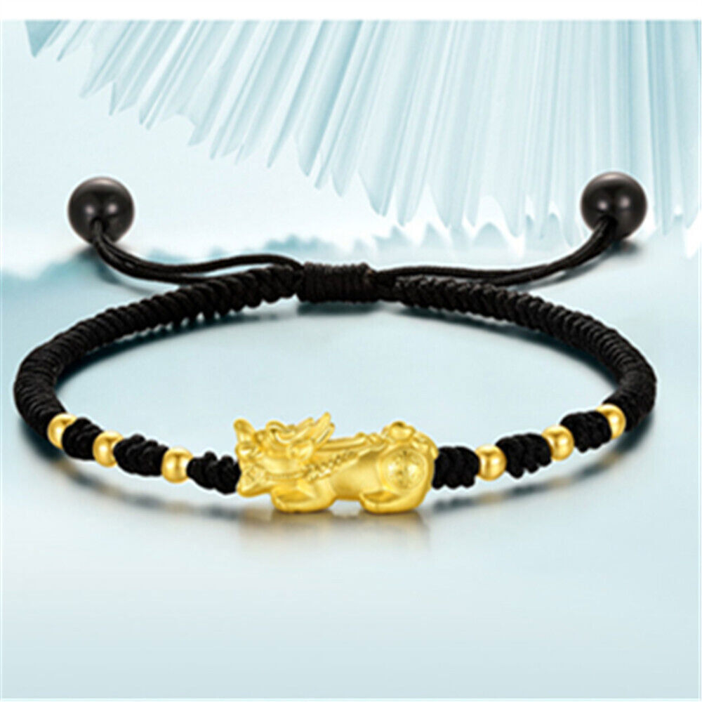 Pure 999 24K Yellow Gold 3D Men Women Bless Dragon Son Pixiu Beads