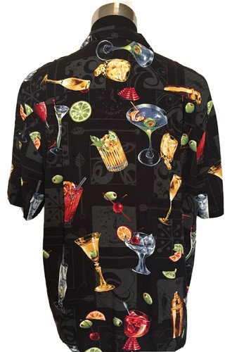 Paradise Found Mens Hawaiian Shirt XL Extra Large Cocktails Drinks Black - Picture 3 of 9