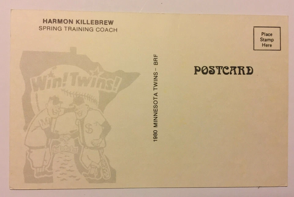 SIGNED POSTCARD HARMON KILLEBREW SPRING TRAINING COACH 1980 MINNESOTA TWINS MLB - Image 2 of 4