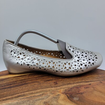 Earthies Luma Loafer Shoes Women 10B Silver Leather Comfort Slip On Wedge Square