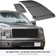 Fits 2009-2014 Ford F150 Black Billet Grille Grill Insert Upper+Lower