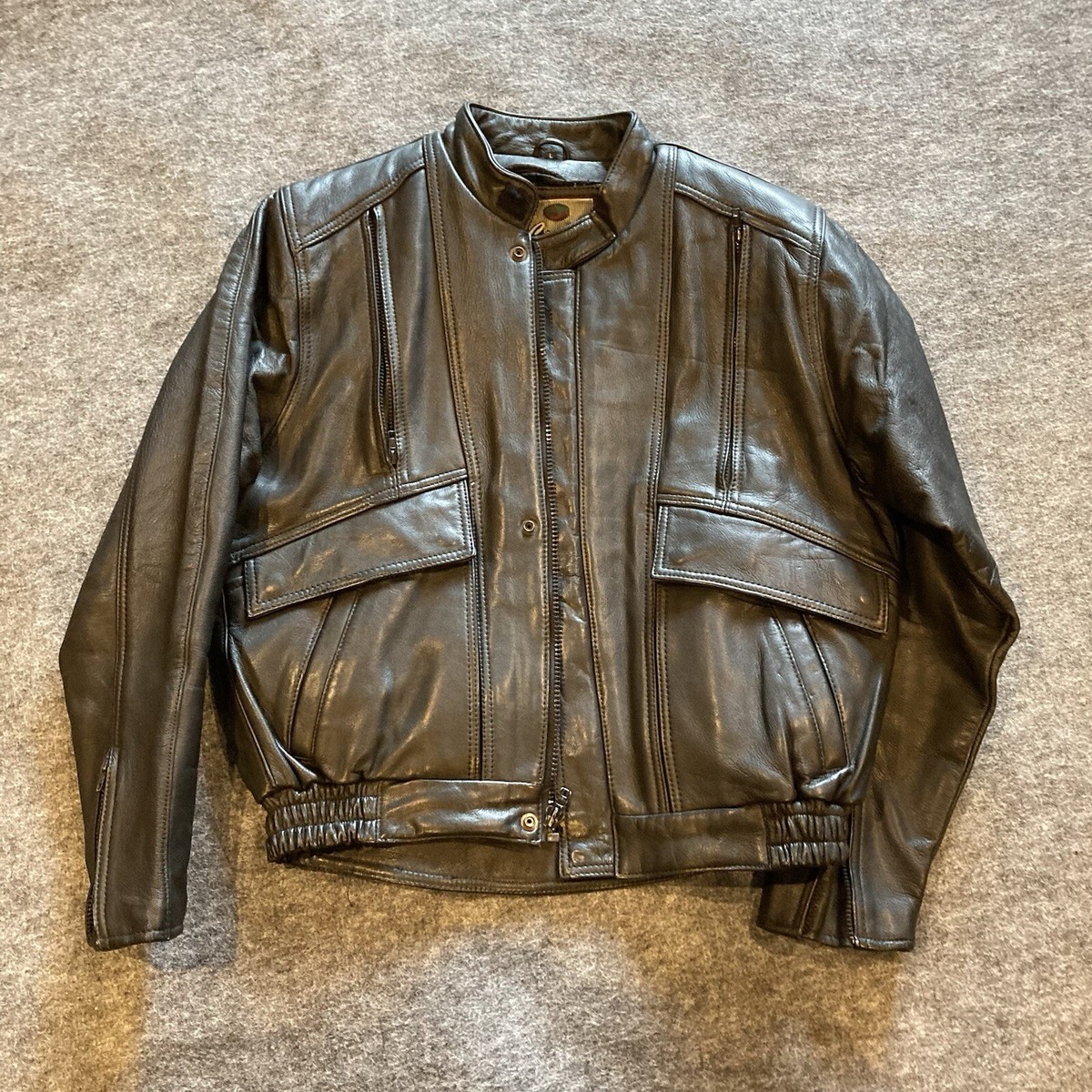 Cosmos Motorcycle Biker Rider Leather Bomber Jacket L | eBay