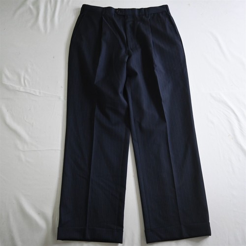 Mens 32x30 Navy Stripe Italy Made Fernando Pleated Cuffed 100% Wool Dress Pants