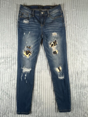 Judy Blue Jeans Women s 29x28 Skinny Fit Distressed Medium Wash Leopard Print