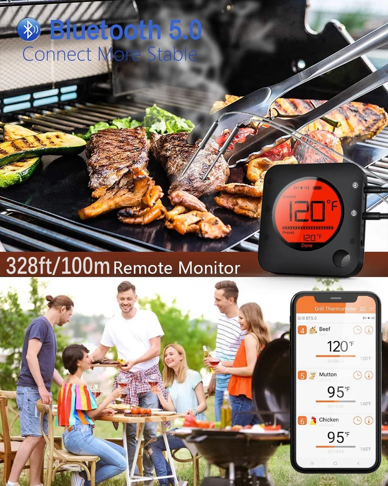 Bluetooth Meat Thermometer Wireless Meat Thermometer, Wireless Digital Grill ...