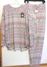 NWT CUDDL DUDS 2PC JOGGER PAJAMA/LOUNGE SET 3X-GREY/PINK- 74- SOFT AND STRETCHY 