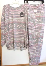NWT CUDDL DUDS 2PC JOGGER PAJAMA/LOUNGE SET 3X-GREY/PINK-$74- SOFT AND STRETCHY!