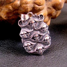 Solid 925 Sterling Silver Gothic Victorian Mirror & Skulls Pendant, Dark Fantasy