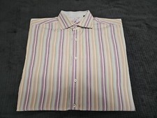 Robert Graham Striped Floral-Flip Cuff Button-up Long Sleeve Dress Shirt SZ L