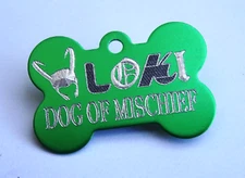LOKI DOG TAG PERSONALISED 38MM BONE ID TAG CHOICE OF SIX STYLES & NINE COLOURS