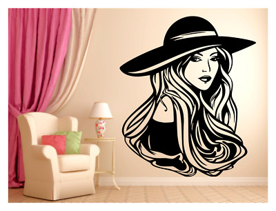 SEXY LADY WEARING HAT BEAUTY SALON HAIR BARBER WALL VINYL DECAL MURAL 22X26in