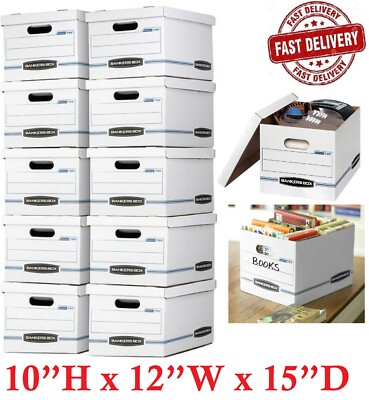 Bankers Box Basic Duty Letter/Legal File Storage Box with Lids, 10 Pack, White