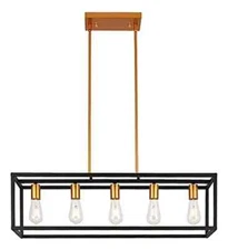 Teminbu 8906-5T Black / Gold 5 Lamp Chandelier, Dining Light, Industrial Kitchen