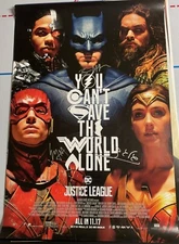 JUSTICE LEAGUE BEN AFFLECK GAL GADOT EZRA MILLER SIGNED AUTOGRAPHED POSTER OPX