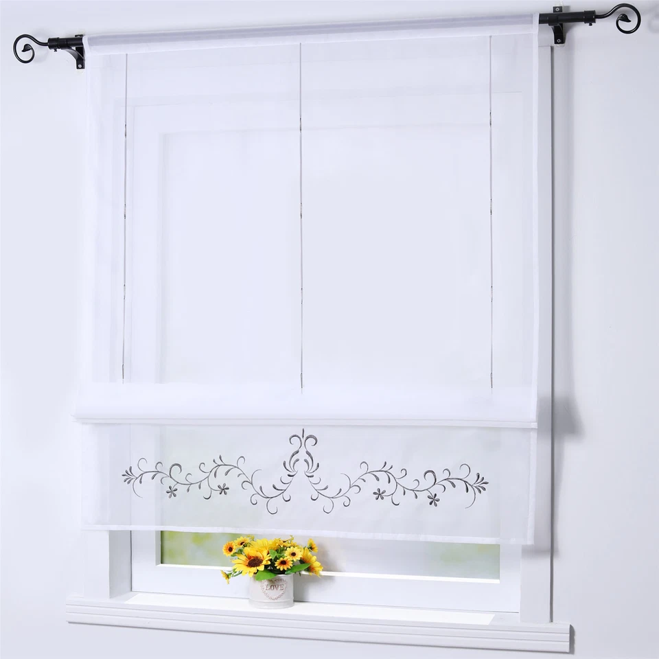 Raffrollo Weiß Raffgardinen mit Tunnelzug Küche Fenstergardine Wohnzimmer Modern - Bild 2 von 4