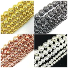Lava Round Bead Natural Volcanic Titanium 4 6 8 10 12 Metallic Coated 15" Strand