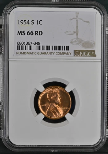BU RED GEM 1954-s Lincoln Wheat Penny Cent. NGC MS66RD