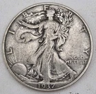 1937 United States USA Silver WALKING LIBERTY HALF DOLLAR Vintage US Coin