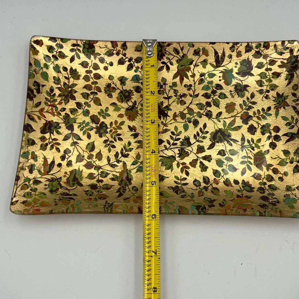 Fringe Studio Decorative Trinket Tray Gold Floral Pattern Glass Dish Vanity Deco - Image 2 of 4