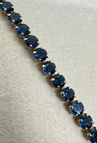 Beautiful 14K Solid Yellow Gold Blue CZ Tennis Bracelet 7.25"in 11g Minty!:) - Picture 4 of 13