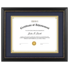 8.5x11 Diploma Frame Solid Wood Black with Gold Trim Certificate Frame 8.5x11 or
