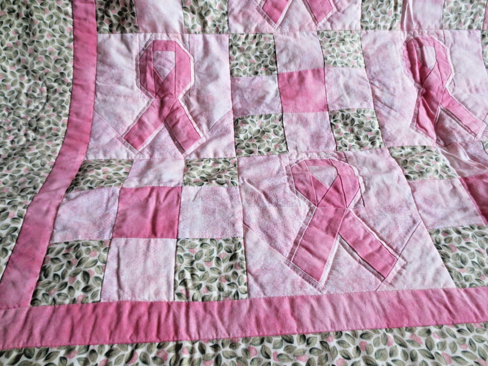 2000 39"X39" BREAST CANCER AWARENESS QUILT BY ARDYTH'S SEW N SHOPPE CLUB MEMBERS