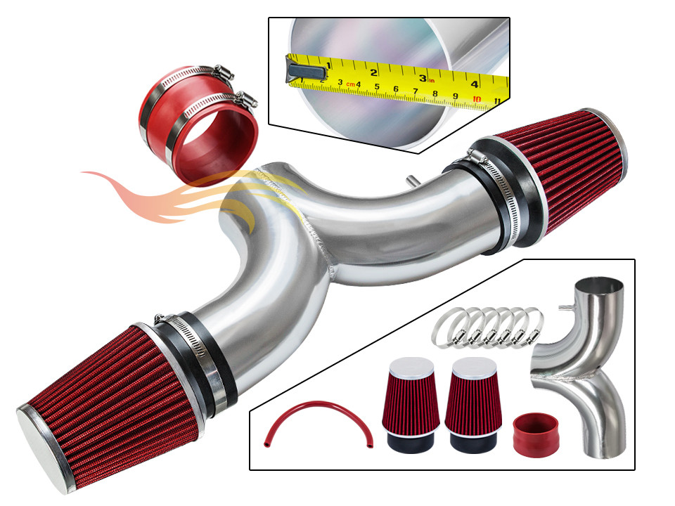 3.5" RED Dual Twin Air Intake Induction Kit + Filter For 01-04 Corvette 5.7L V8