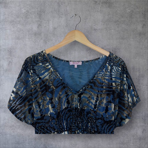 Y2K Metallic Blue Gold Animal Print Ruched Tunic Top Vintage Summer UK 14 Peruna - Picture 2 of 9
