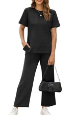 XIEERDUO Two Piece Outfits for Women Casual Summer Lounge Set Large, A Black 