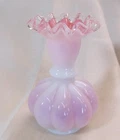 Vintage 4 3/4"h Silver Crested Pink Overlay Melon Vase
