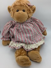 Vintage Russ Morgan Monkey Plush Floral Dress Bow Stuffed Animal Rare