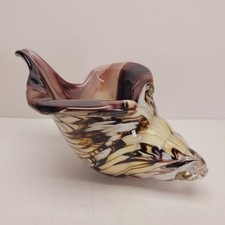 Studio Art Glass Conch Seashell Brown Layered Shell Nautical 6.5" x 4"