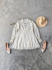 Free People Dreamland Mini Dress Ivory Embroidered Eyelet Cutwork Lace size 2