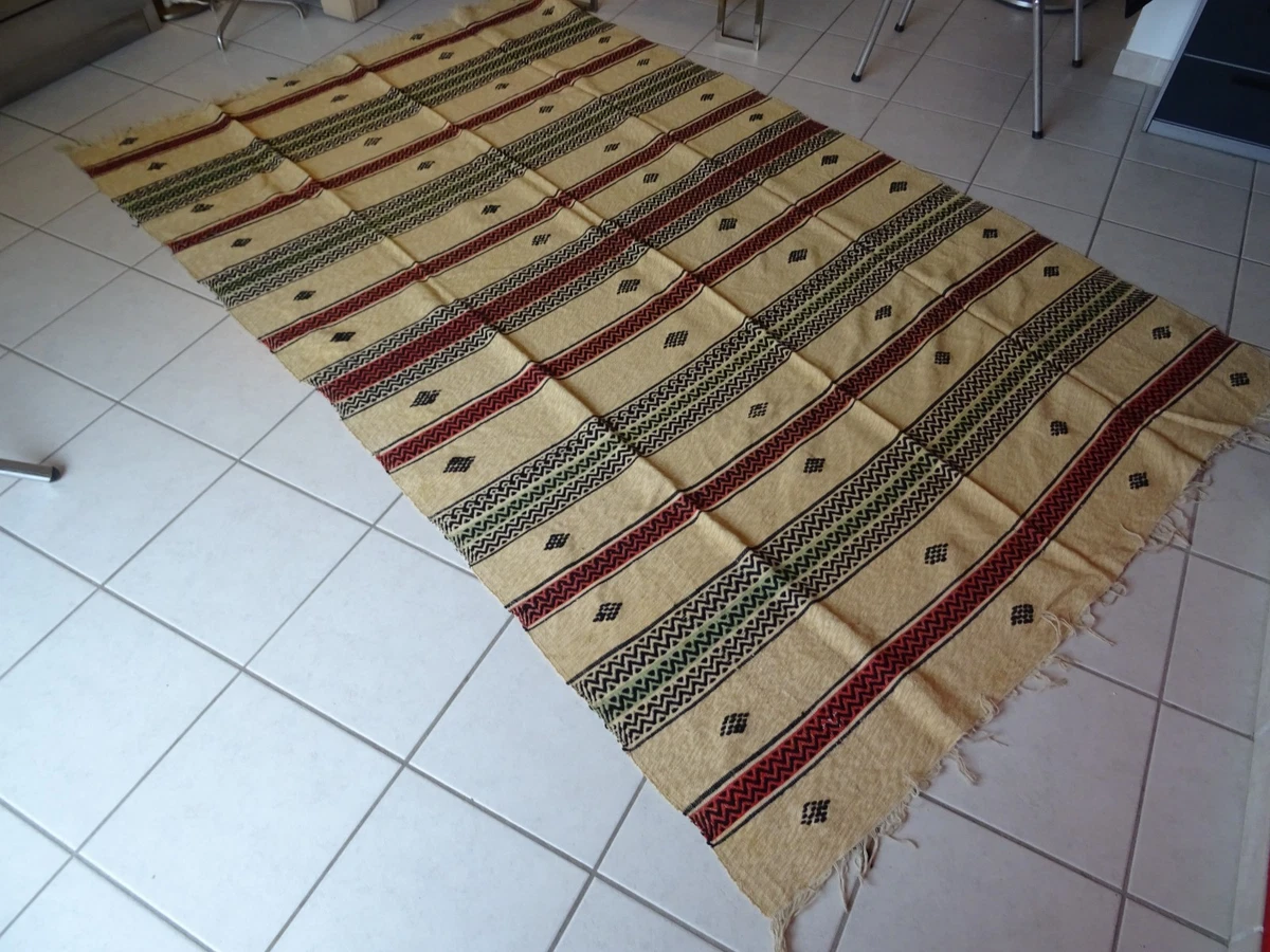 Grand Tapis Vintage Tunisien Berbère - Laine Noire - 1920-1960 - Pièce Rare