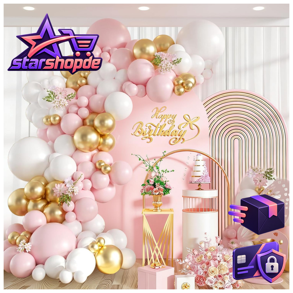 Luftballon Girlande Rosa Weiß Gold 110 StüCk FüR Geburtstag Deko-image