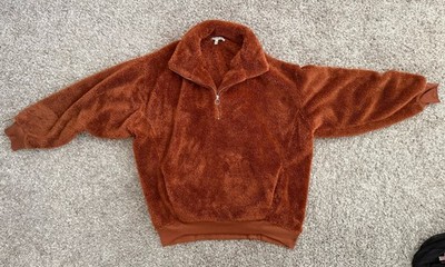 Express One Eleven Pullover Women s M Brown  1/4 Zip Sherpa Fleece Cozy Soft