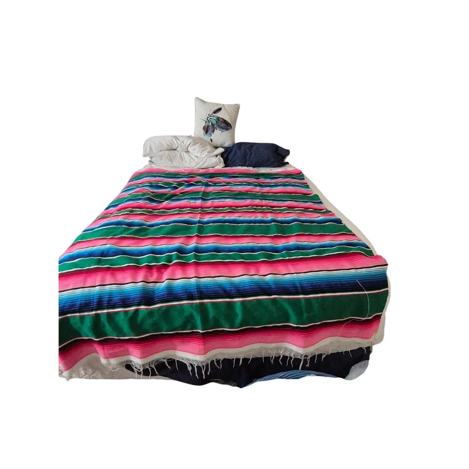 Tiro Sarape Mexicano Vintage Multicolor, Brillante, Rayas, 80x63 más Flecos Foto 3 de 4