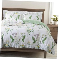 Floral Duvet Cover Set Size 100 Cotton Green Botanical Queen Green Leaf