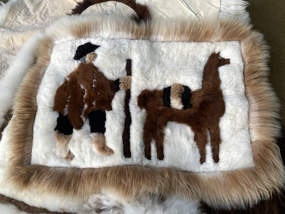 Vintage Peru Fur Tapestry Rug Pillow Case Set Sheepskin Alpaca Wall Decor Drape - Image 4 of 4