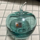 Blenko Glass Emerald Green Apple w/Clear Stem Hand Blown Paperweight w/Sticker