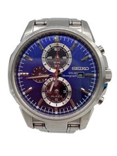 SEIKO Solar Watch Analog Stainless NVY SLV From Japan