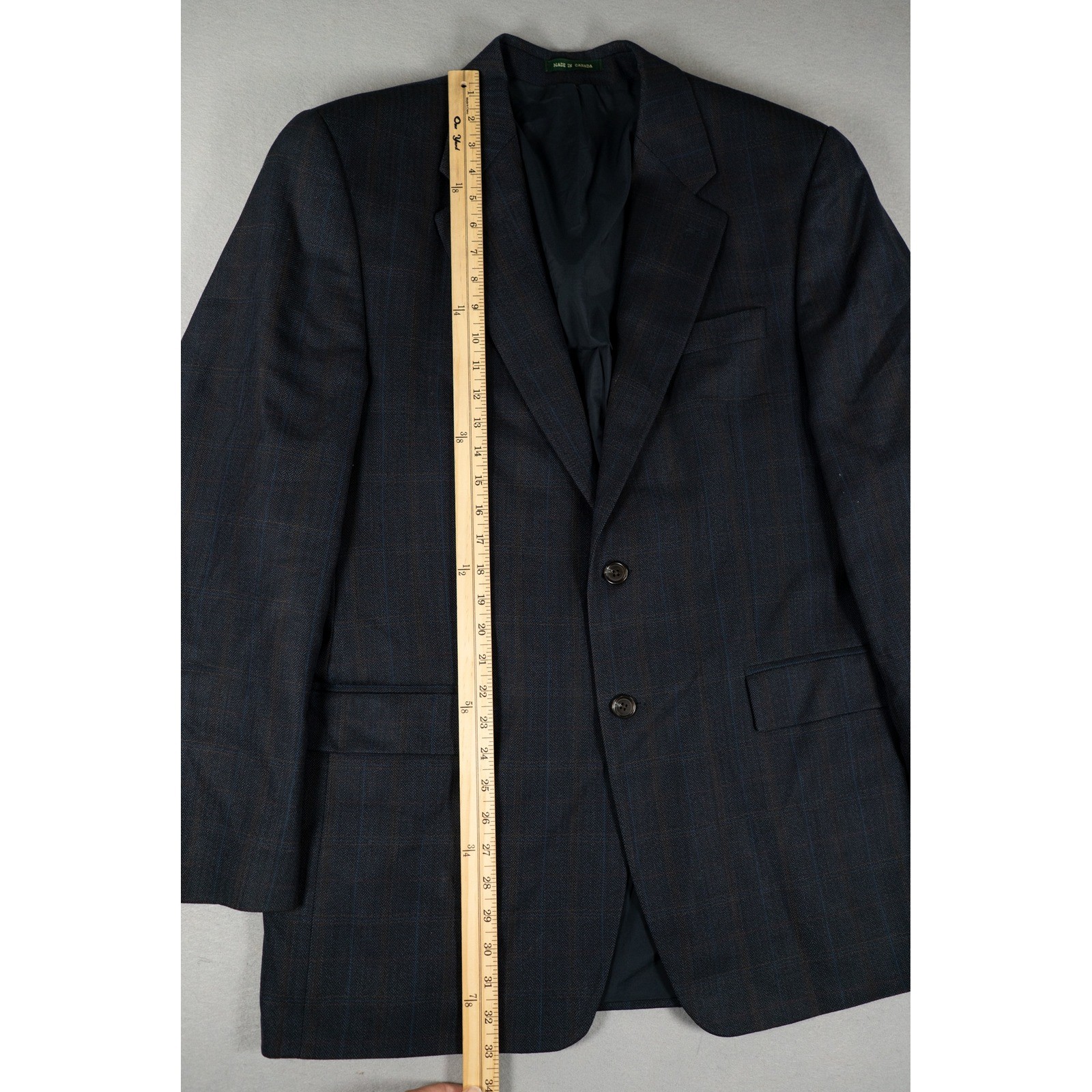 Lauren Ralph Lauren Mens Wool Blazer Plaid Herringbone Navy Blue Made in Canada image 7