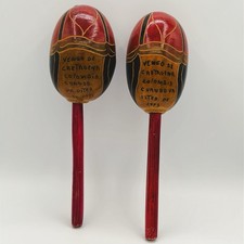 Vintage Maracas from Cartagena Colombia Handmade wood handles 12  length