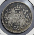 1920 Canada King George V Silver 10 Cents Coin
