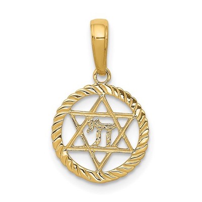 14k Gelbgold Davidstern und Chi im Kreis Charm Anhänger 0,71 Zoll